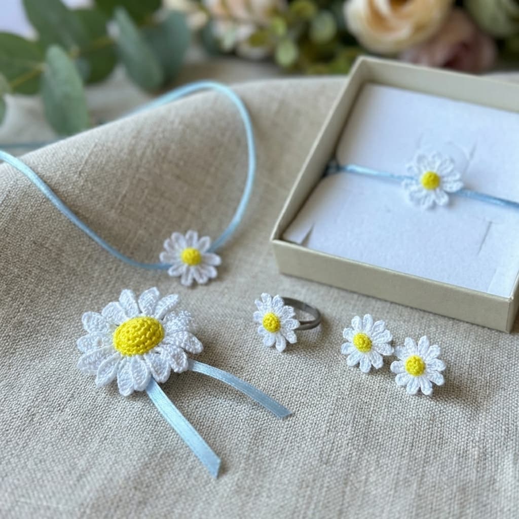 háčkované šperky kopretina celý set